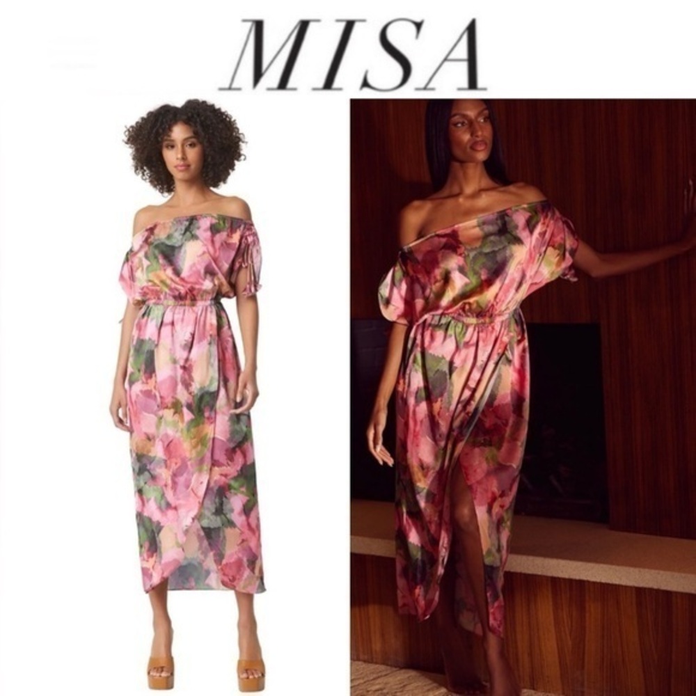 MISA Los Angeles Mara Off the Shoulder Satin Dress sz S NWT 385$